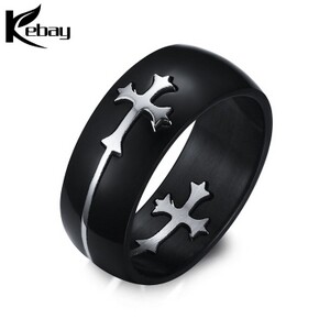  High quality stainless steel black cross mens ring  