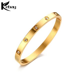 High quality stainless steel womens bangle with rhinestones 